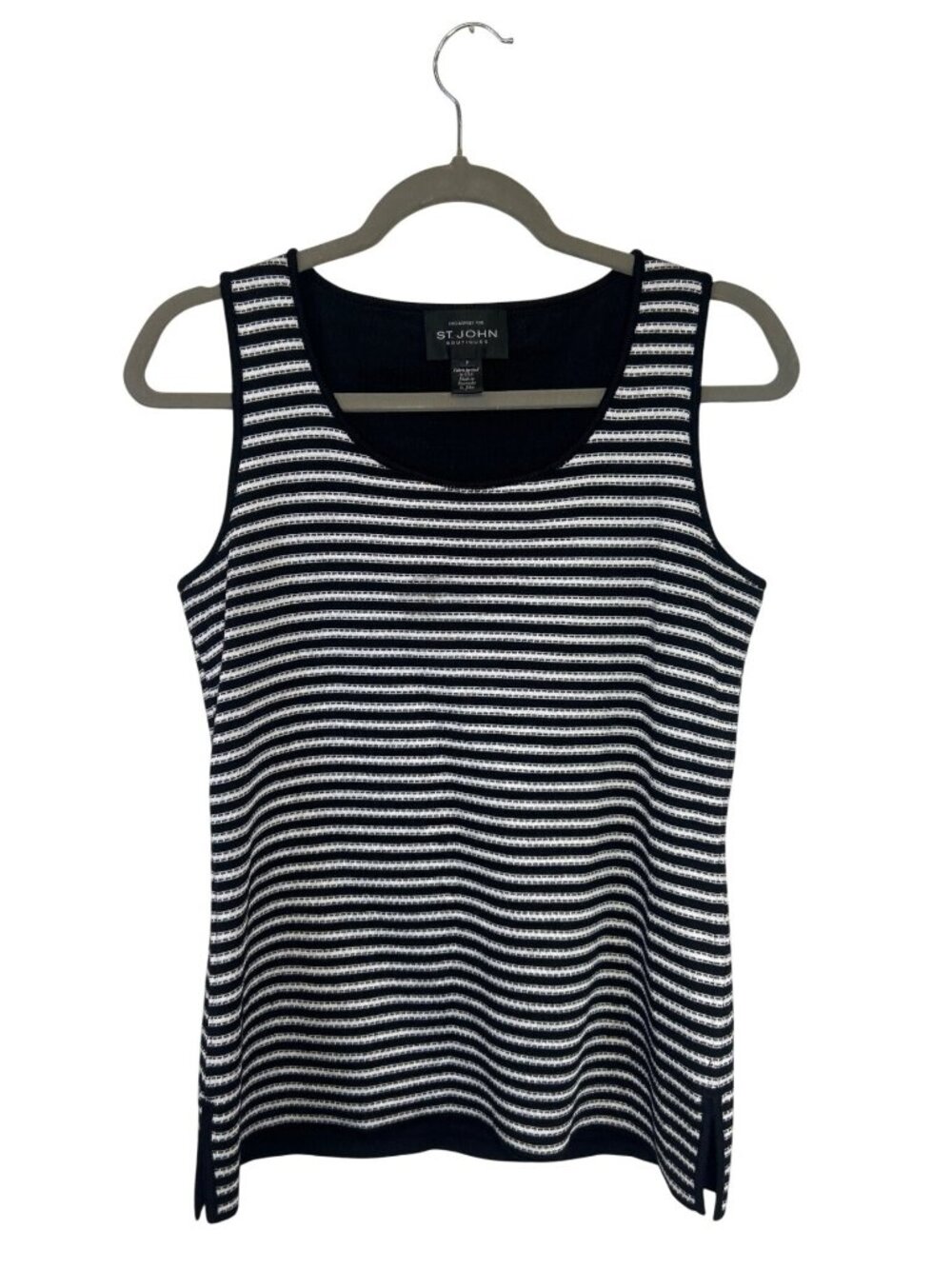 St John Women's P Black White Striped Wool Blend Knit Tank Top Sweater